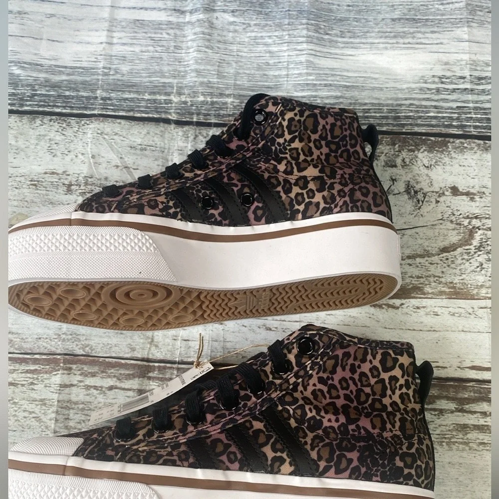 Adidas Nizza Platform Mid Leopard Print Sneakers Pink/Blk/Brwn Size 6 GY9531